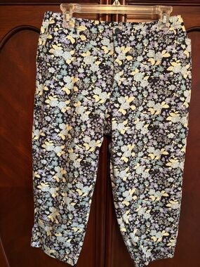 Ladies Floral Capri Pants - Navy with Pastel Flowers